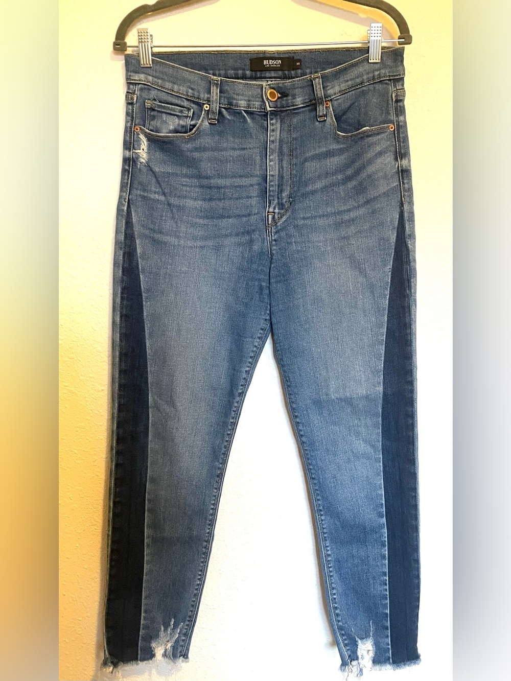 Hudson Holly High Rise Skinny Jeans Tuxedo Contrast Side Stripe Raw Hem Size 30 - Picture 2 of 6